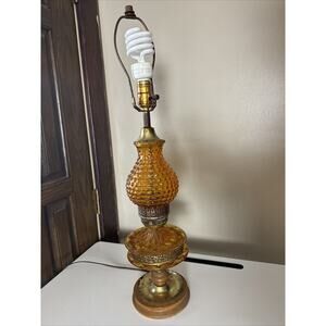 Vintage Parlor Lamp Amber Glass Bubble Diamond Quilt 27” Electric Tested Works